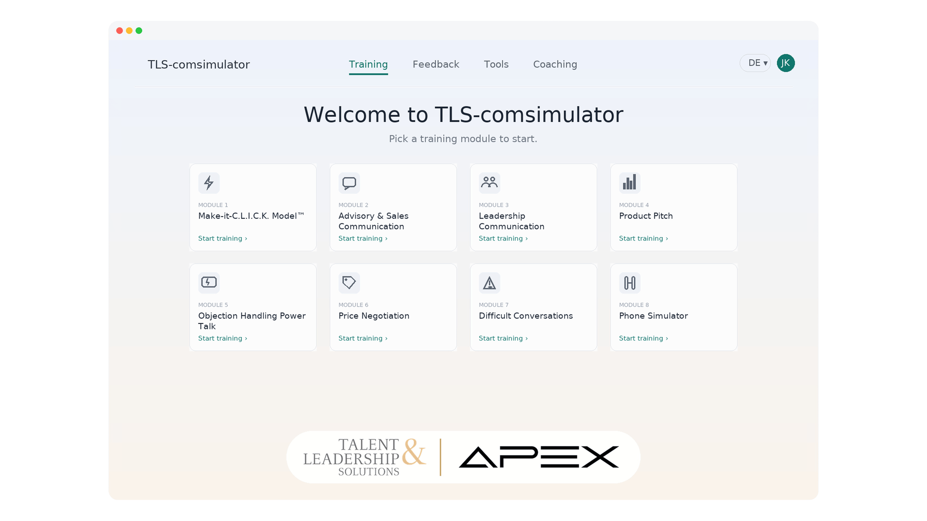 Live training call with the AI phone agent and configurable conversation scenario